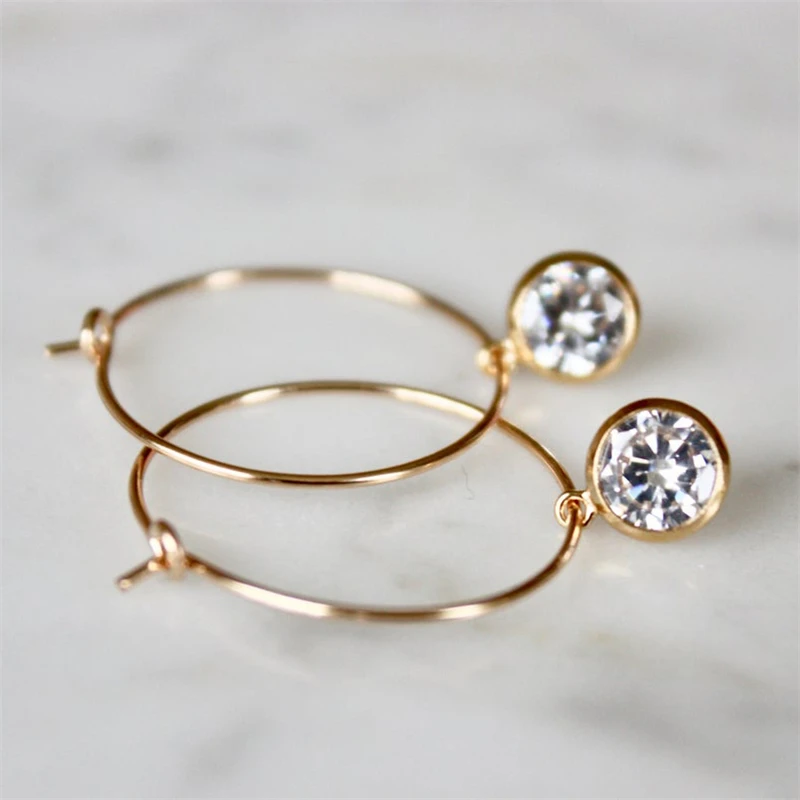 

14K Gold Filled Hoops Earrings 6MM Zircon Pendant Jewelry Minimalism Brincos Vintage Pendientes Oorbellen Boho Gold Earrings