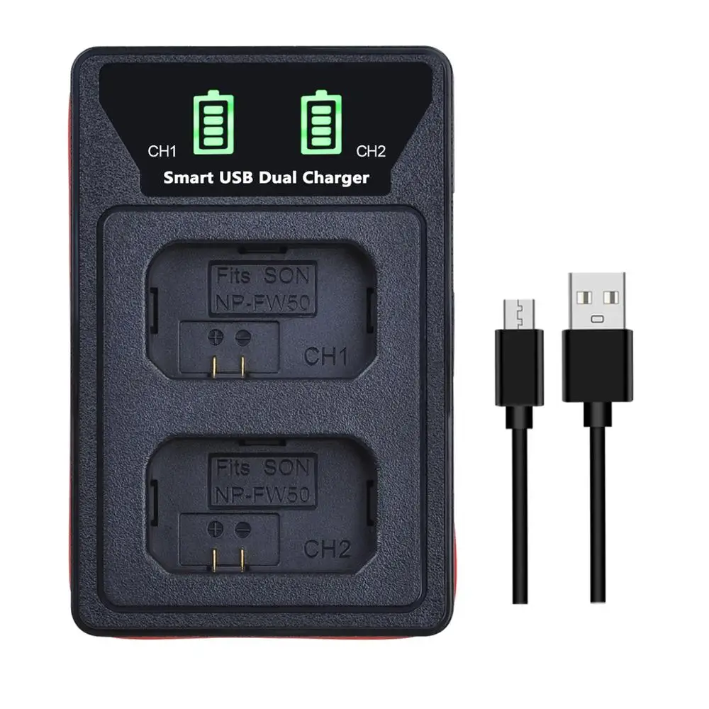 

3Pcs 1500mAh NP-FW50 NP FW50 Battery + LED USB Dual Charger for Sony Alpha a6500 a6300 a7 7R a7R a7R II a7II NEX-3 NEX-3N NEX-5