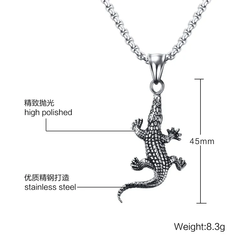 

2020 Original Wholesale One Piece 3d Pendant Necklace Stainless Steel Cool Animal Crocodile Chain for man Free package mail