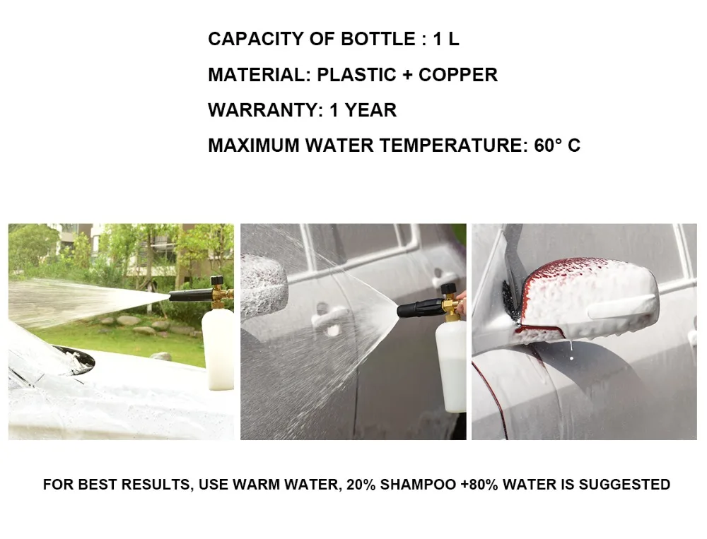 HNYRI Pressure Washer Snow Foam Nozzles Spray Lance for Karcher K2 K3 K4 K5 K6 K7 Professional Car Washing Soap Gun Adapter 1L