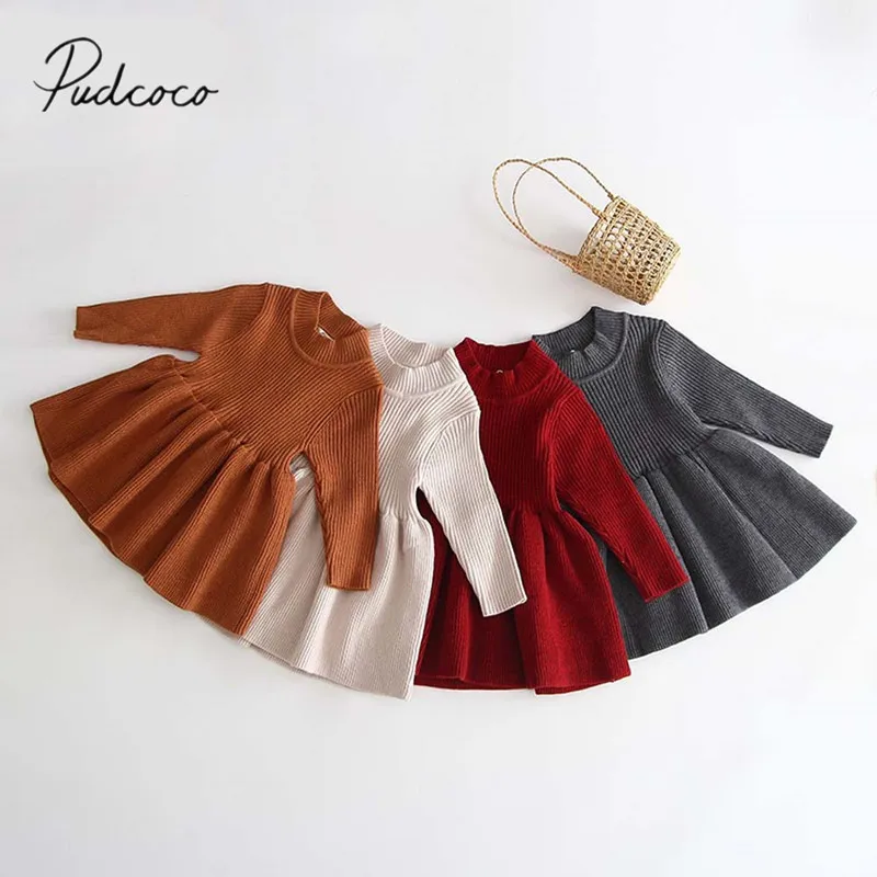 Детское трикотажное платье в рубчик с длинным рукавом на осень/зиму | Детская