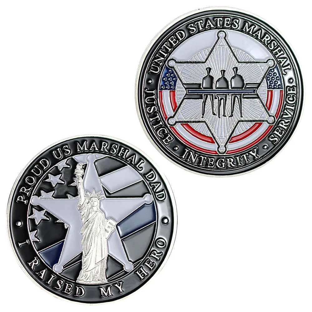 

Proud US Marshal Dad US Thin Blue Line I Raisedmy Hero Marshal Souvenir Challenge Coin Silver Plated Commemorative Coin