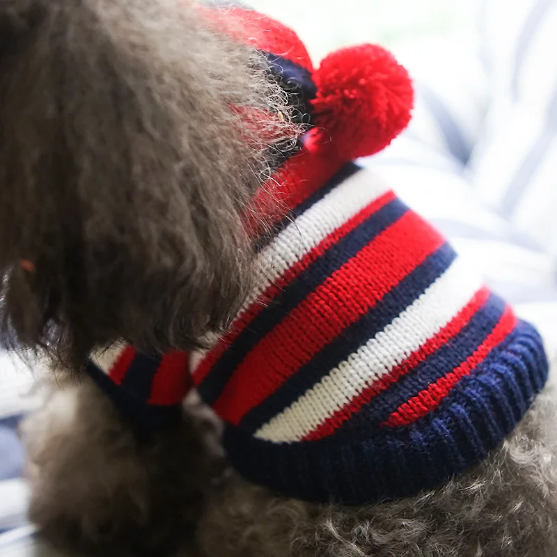 

Petcircle pet circle pet dog clothes qiu dong outfit stripe bust feet in cap knitting a sweater