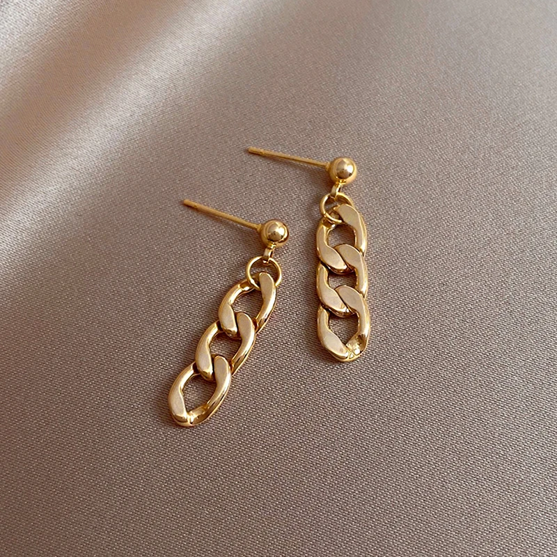 

2021 Korean Fashion Gold Color Chain Drop Earrings Ancient Ways Geometry Dangling Earrings For Women Trendy Jewelry Gifts