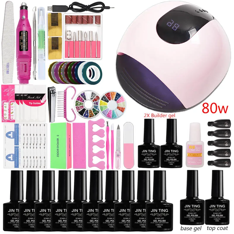 80w High-quality set Маникюрный набор 36 Вт/48 Вт/80 Вт и Светодиодный УФ-лампа 10 шт. набор гель-лака для наращивания ногтей Наборы для дизайна ногтей Электрический Маникюрный станок набор ручек - Цвет: 80w High-quality set