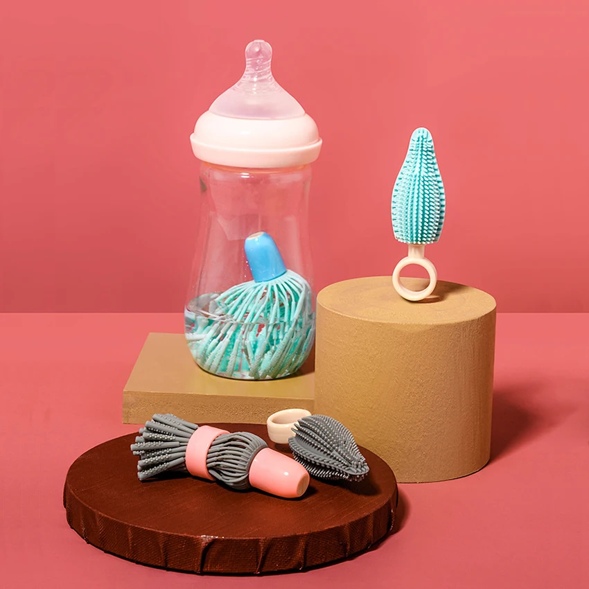 

Baby Silicone Bottle Brush 360 Degree Rotation Infants Pacifier Cup Nipple Cleaning Brushes Set Handheld Soft Head Food Grade