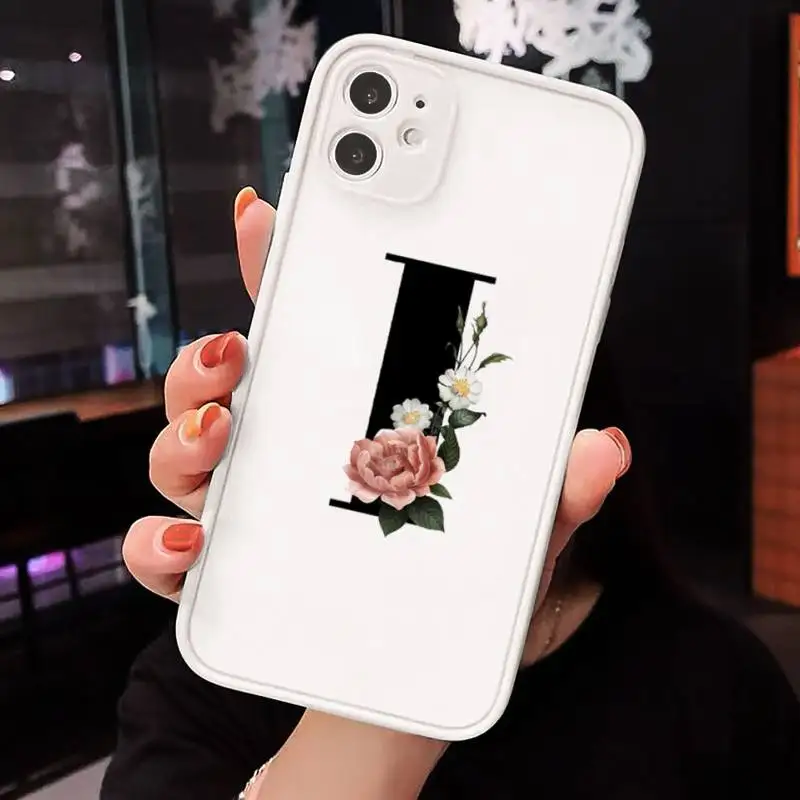 

Alphabet Letter Flower Phone Cases Matte Transparent for iPhone 7 8 11 12 s mini pro X XS XR MAX Plus cover funda