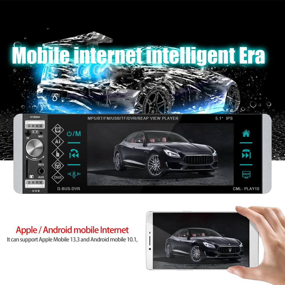 

OiLiehu 1 Din MP5 Car Radio Bluetooth 5.1'' HD Video Player FM AUX USB SD DVR Touch Screen Fast Charging with Music Movie Player