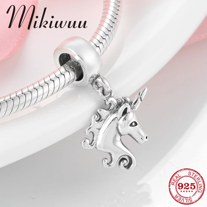 Новинка 925 Стерлинговое серебро ангел Единорог прекрасный кулон DIY бусы