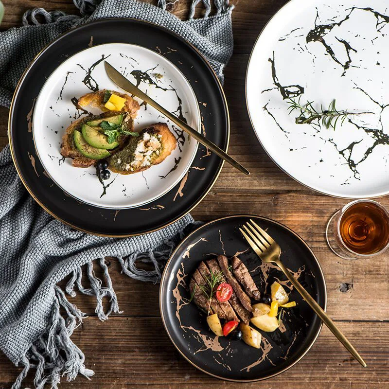 10 дюймовая керамическая тарелка бытовая круглая плоская для западного стейка 8