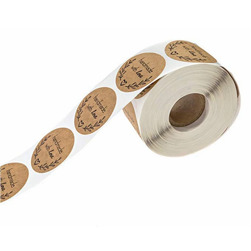 500pcs Handmade With Love Kraft Paper Stickers Round Adhesive Labels Baking 25mm wedding decoration party decoration Stickers