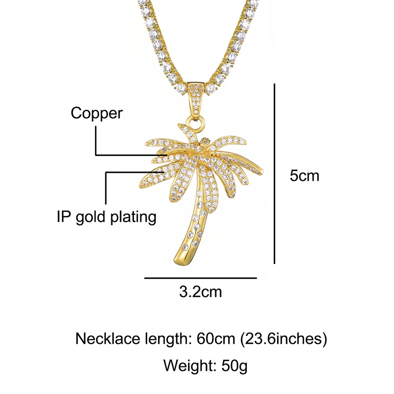 

D&Z Iced Out Micro Paved CZ Coconut Tree Pendant Necklace Fashion Zircon Palm Tree Necklaces For Men's Jewelry