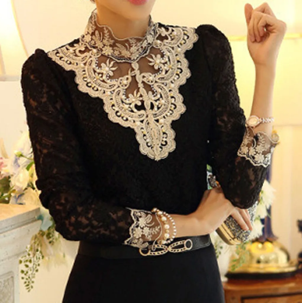 JAYCOSIN женский ретро сексуальный кружевной ажурный вышитый жемчуг длинный рукав