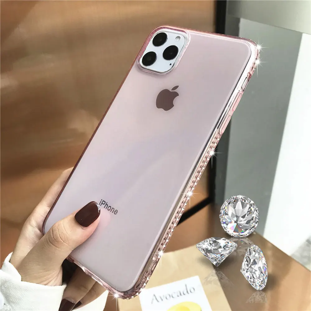 Чехол бампер с алмазами Transaprent мягкий чехол для iphone 11 Pro MAX XR XS X 5S 6 6s 7 8 плюс samsung A10 A20