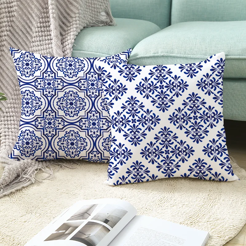 

Decorative Throw Pillows Pillow Cover Blue White Porcelain Geometric Abstract Cushion Cover Pillowcase Cushions Home Sofa Decor