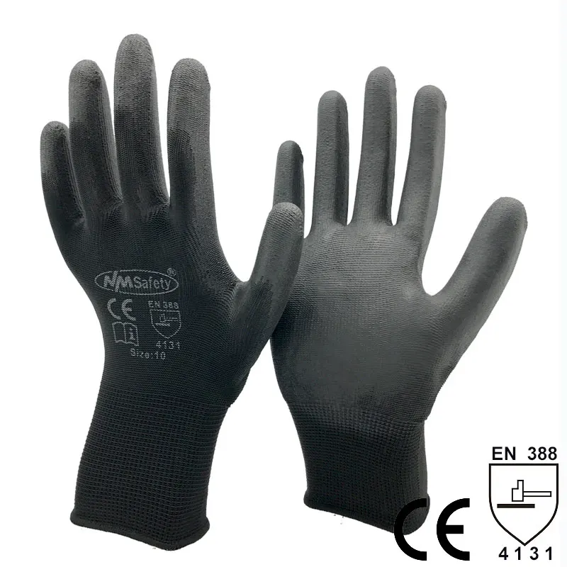 NMSAFETY 13 калибра трикотажные защитные рабочие перчатки - Цвет: PU1350- BLK
