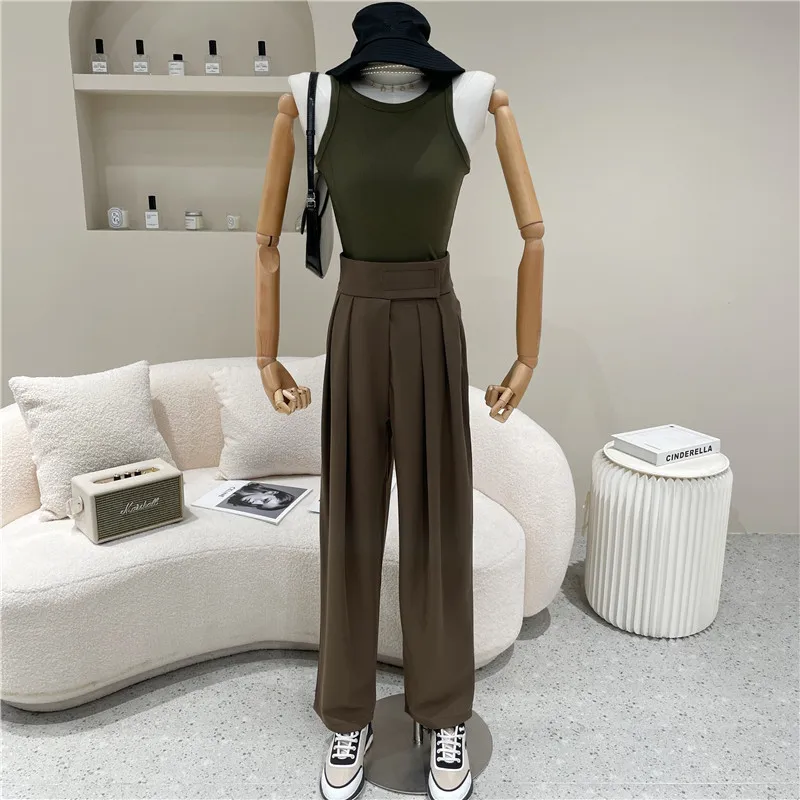 

Niche Design Women's Spring 2021 Fashion Adjustable Velcro Design High Waist Wide Leg Pants Loose And Straight Pants