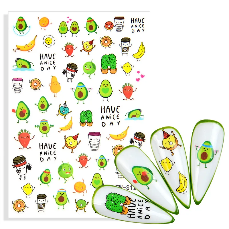 

1 Sheet Summer Fruits Nail Decals Adhesive Black Leaf Butterfly Flower Sliders Paper Nail Art Decoration Sticker Manicure Foils