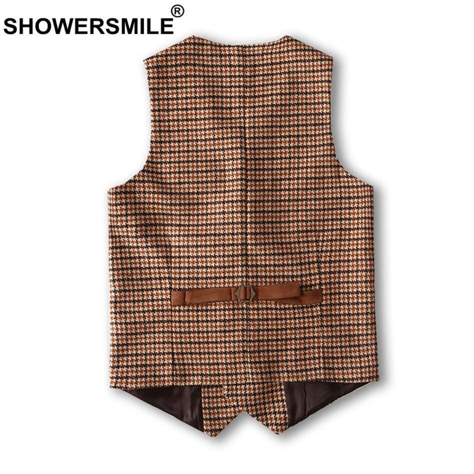 SHOWERSMILE, клетчатый жилет, мужской твидовый жилет, гусиная лапка, верблюжий костюм, жилет, мужской приталенный, осень, Англия, повседневная одежда