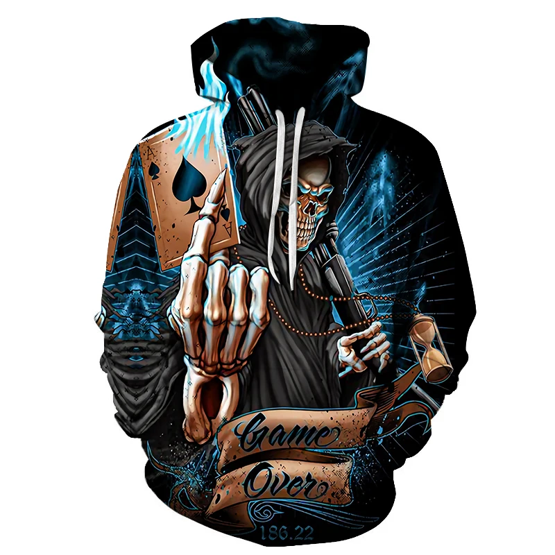 Новая мода череп Покер печатных 3D Толстовка для мужчин женщин жнец толстовки