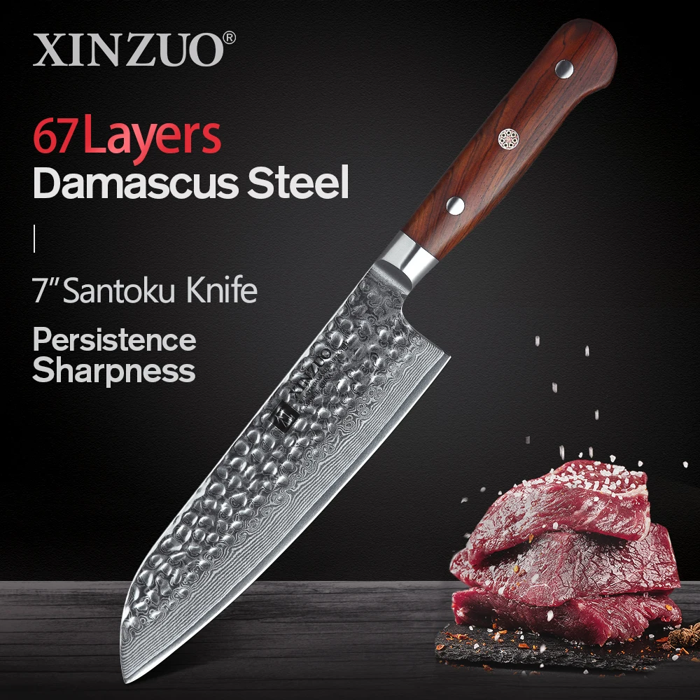 XINZUO 7 дюймовый нож сантоку японский кухонный из дамасской стали овощные ножи