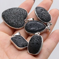 natural stone gem black volcanic rock pendant handmade crafts diy retro party necklace earrings jewelry accessories gift making