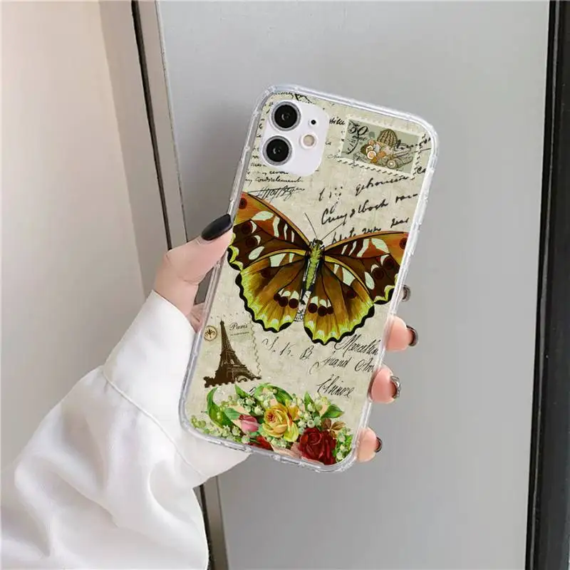 

Vintage art butterfly Phone Case Transparent for iPhone 11 12 mini pro XS MAX 8 7 6 6S Plus X 5S SE 2020 XR
