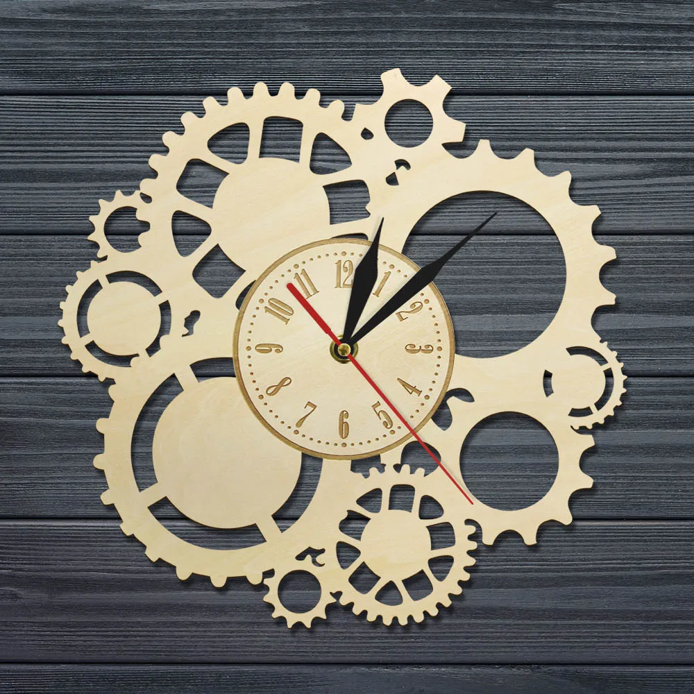 Настенные часы в стиле стимпанк деревянные настенные с шестеренками и