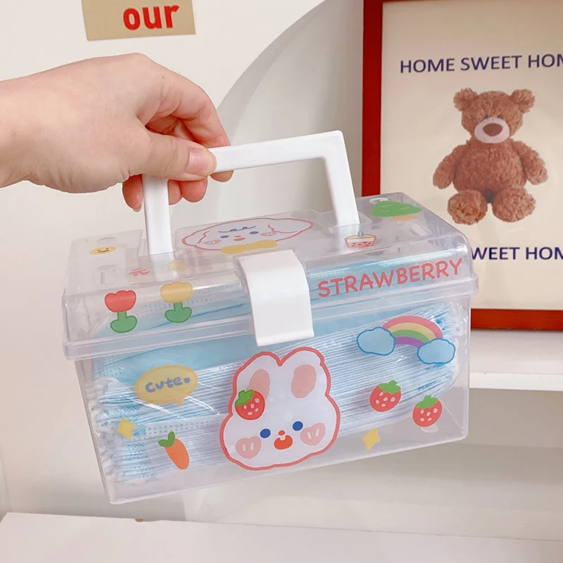 Милый портативный ящик для хранения с наклейкой и ручкой крышки милые прозрачные