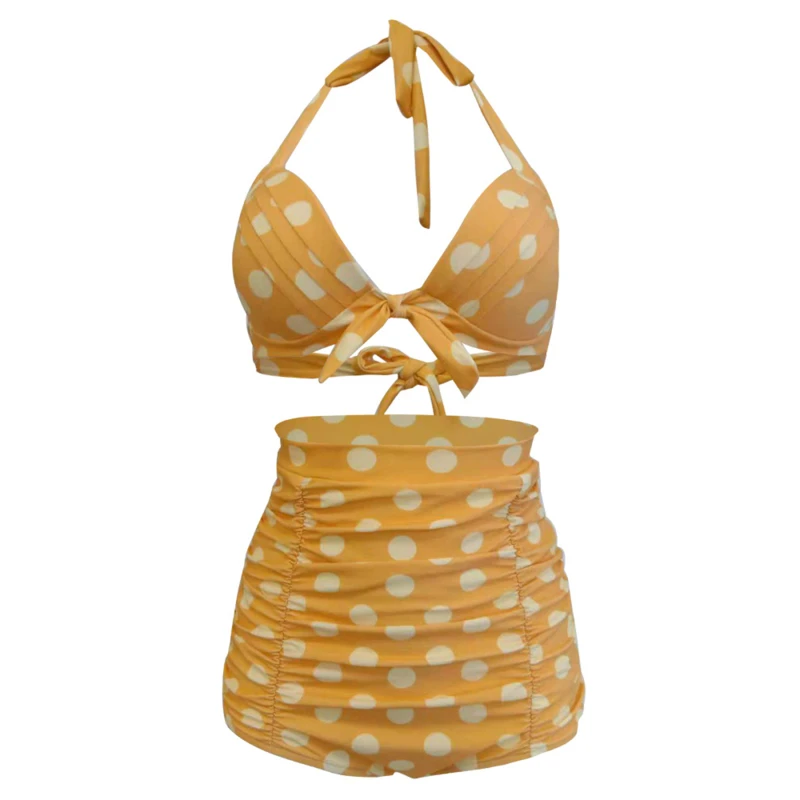 

2 PCS Printing High Waist Shorts Lace Bra Combination Swimsuit Women Swimwear Split Bikini Beachwear Clothes Set