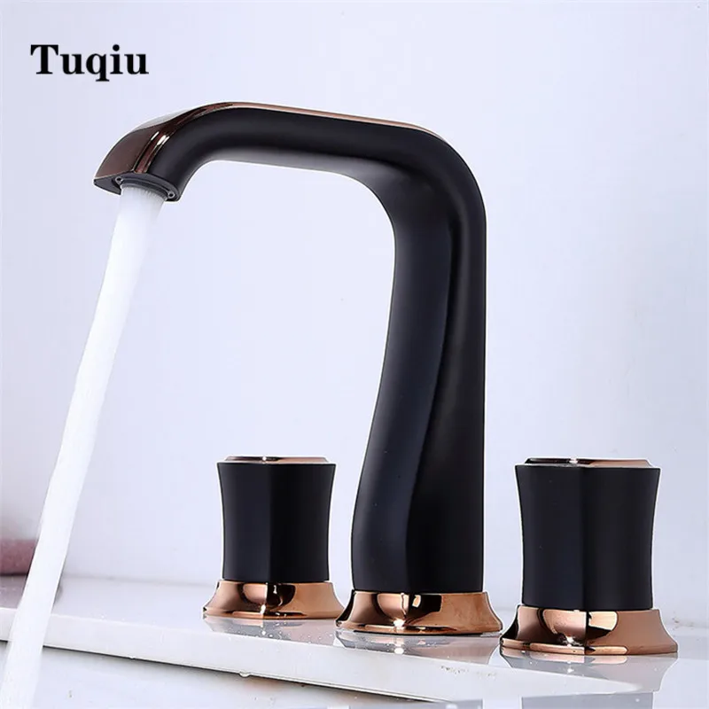 Luxury Widespread Basin Faucet rose gold three hole 8 inch bathroom sink faucet tap basin mixer water black white | Обустройство дома