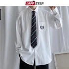 Мужская рубашка с вышивкой LAPPSTER, в стиле Харадзюку, осень 2021, мужская, Корейская, модная, с длинным рукавом, уличная, винтажная блузка