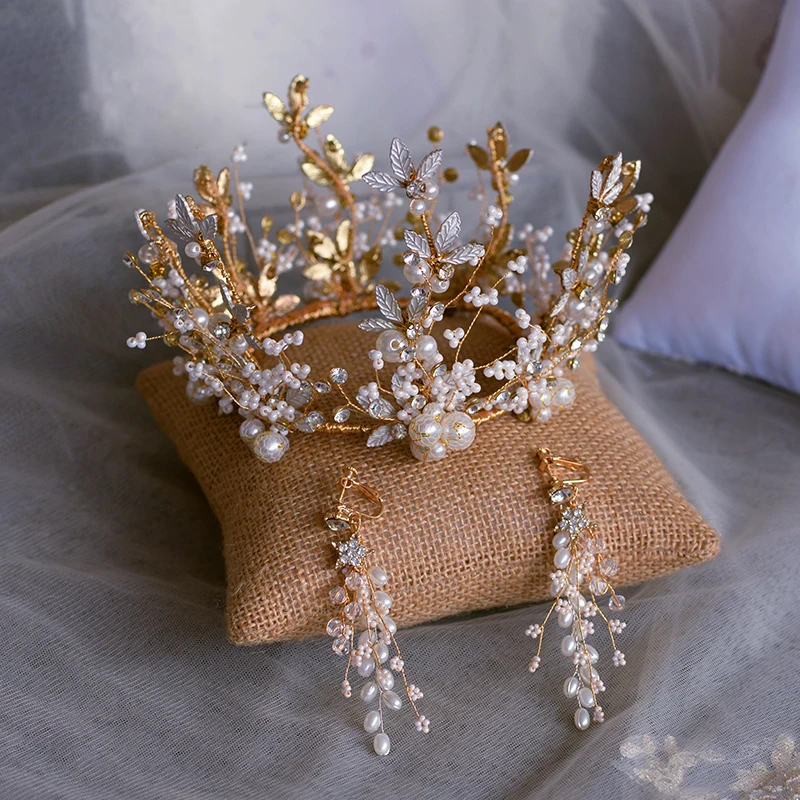 Принцесса европейские невесты круглые короны с серьгами Свадебные Жемчуг тиары