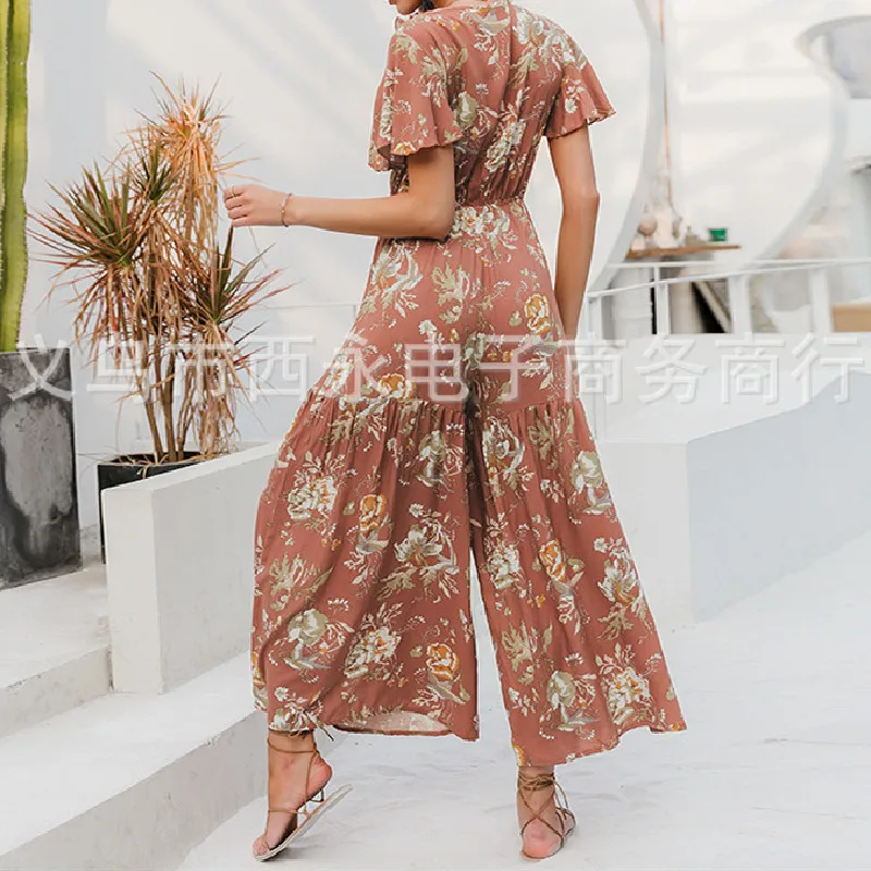 

Bohemian Beach Style Women Print Maxi Dresses 2020 Summer Fashion V-neck Slim Dress Women