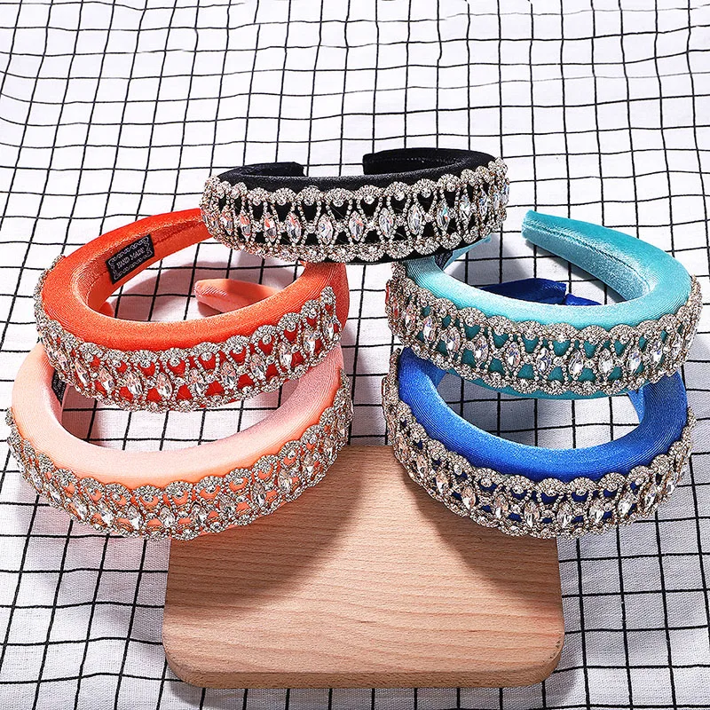 Женская Вельветовая повязка на голову с кристаллами в богемном этническом стиле