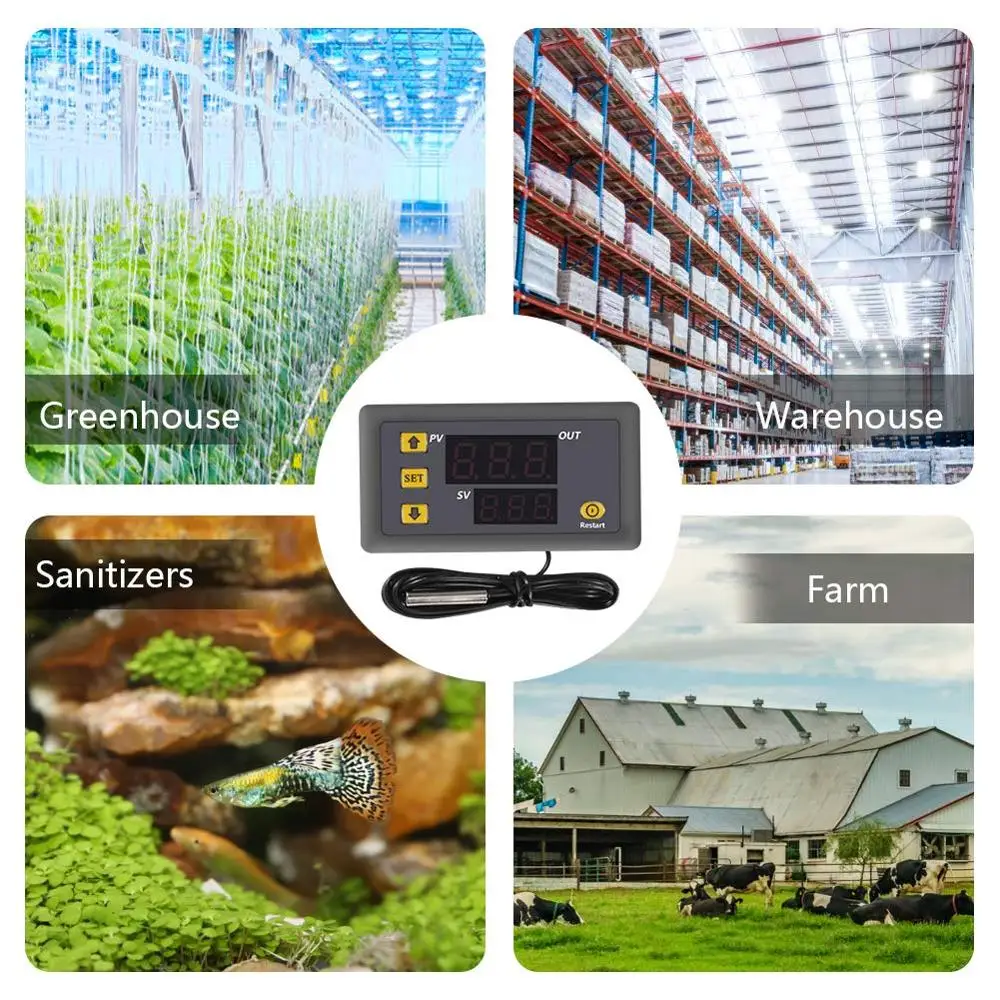 

W3230 12V 24V AC110-220V Probe line 20A Digital Temperature Control LED Display Thermostat With Heat/Cooling Control Instrument