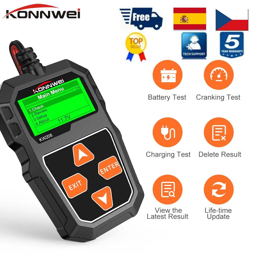 KONNWEI KW208 тестер батареи 100 2000CCA Cranking зарядка 12 в Многоязычный автомобильный