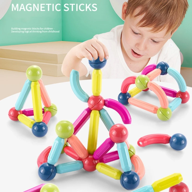 

40JC 3D Magnet Building Blocks, DIY Educational Construction Stick Toys, Geometry Magnetic Blocks for Toddlers and Children