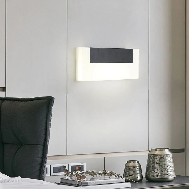 

Nordic Light Luxury Minimalist Geometric Rectangle Wrought Iron Wall Lamp Acrylic Bedroom Study Room Living Room Lighting