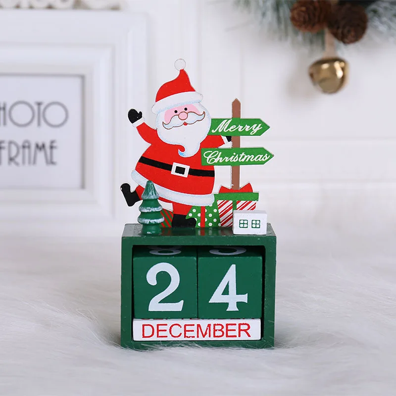 Рождественский календарь Украшение Рабочего Стола Деревянный Санта-Клаус