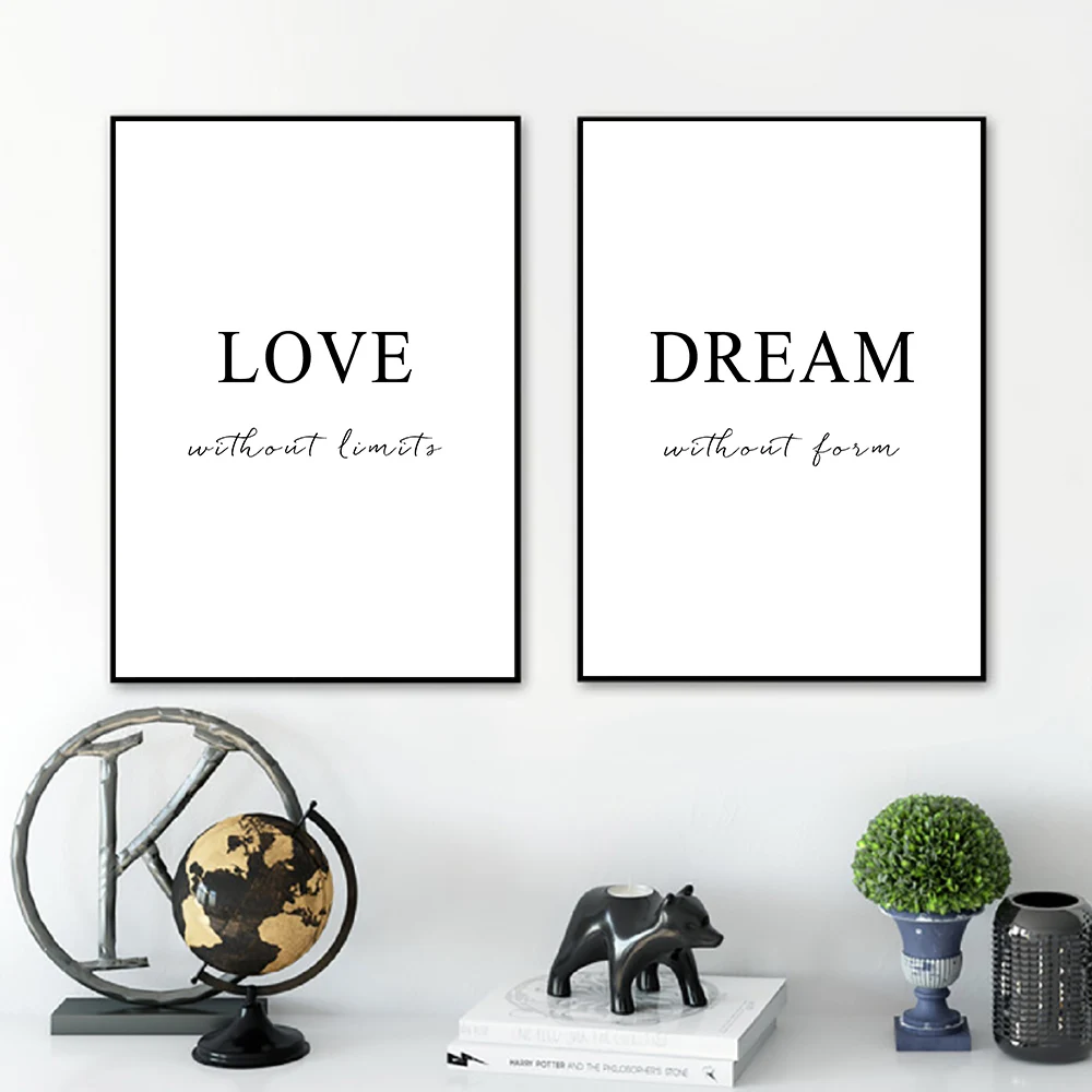 Любовь живые мечты цитаты плакат черно белый холст живопись Минималистичная
