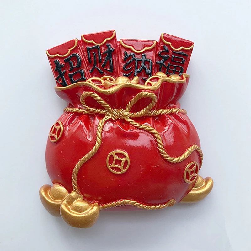 

New Hand-painted Chinese New Year Happy Lucky Bag 3D Fridge Magnets Tourism Souvenirs Refrigerator Magnetic Stickers Gift