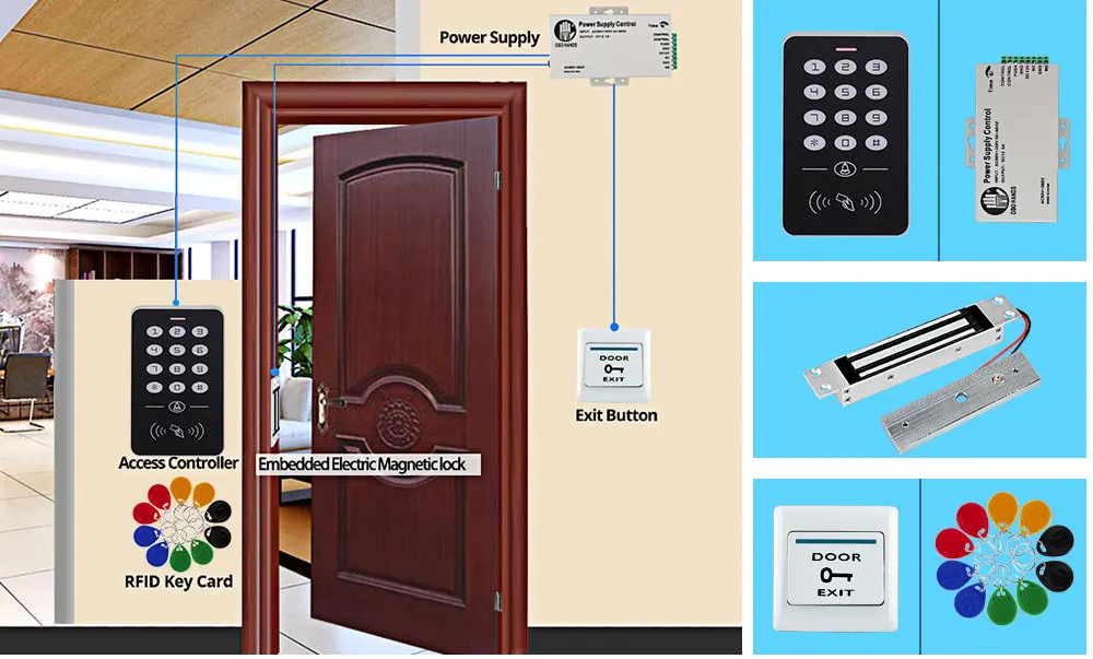 Система контроля допуска к двери комплект RFID Клавиатура контроля доступа+ блок питания+ Электрический магнитный замок болт ударные замки+ 10 шт. ключи