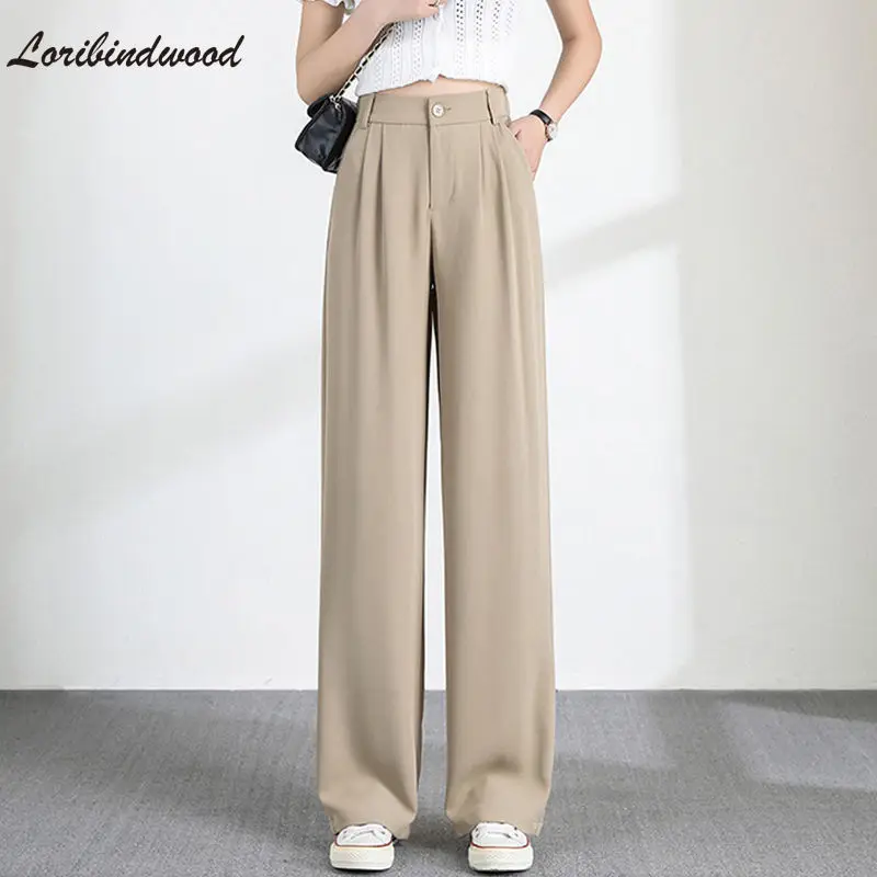 

High Waist Drooping Wide-Leg Pants for Women 2021 Spring and Summer New Loose Slimming Casual Suit Pants Straight Suit Mop Pants