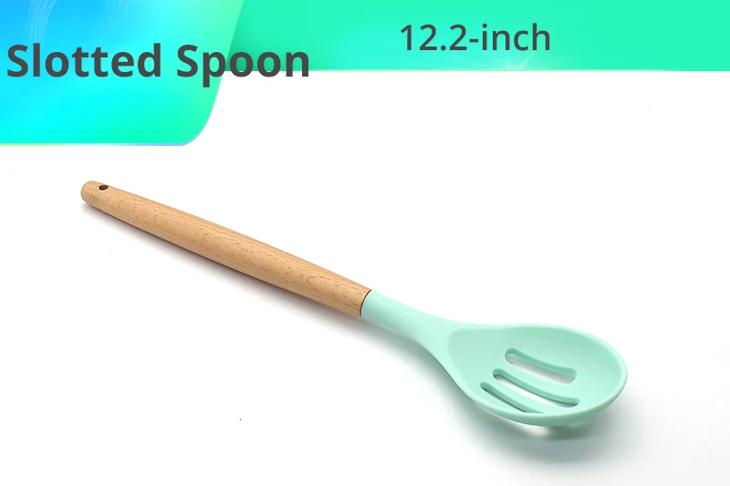 Slotted Spoon Силиконовая кухонная утварь-деревянные ручки, антипригарная не царапающаяся и термостойкая кухонная посуда кухонные инструменты - Цвет: Slotted Spoon