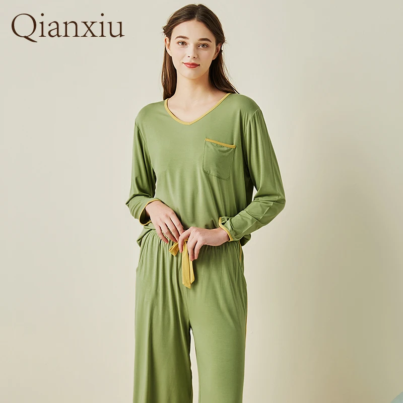 2022 Женское зимнее осеннее нижнее белье из бамбукового волокна пижамный комплект