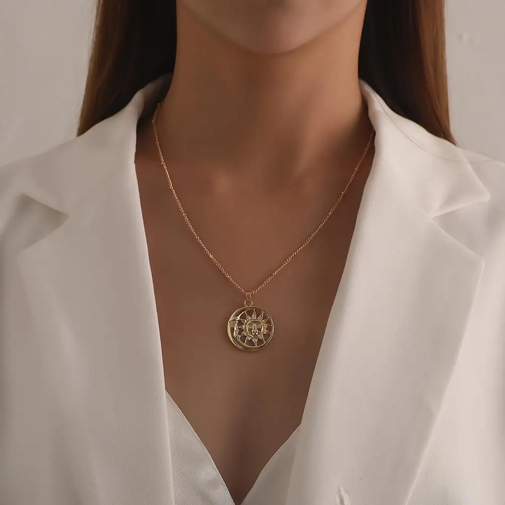 AENSOA винтажная Подвеска от Солнца и Луны очаровательные ожерелья для женщин