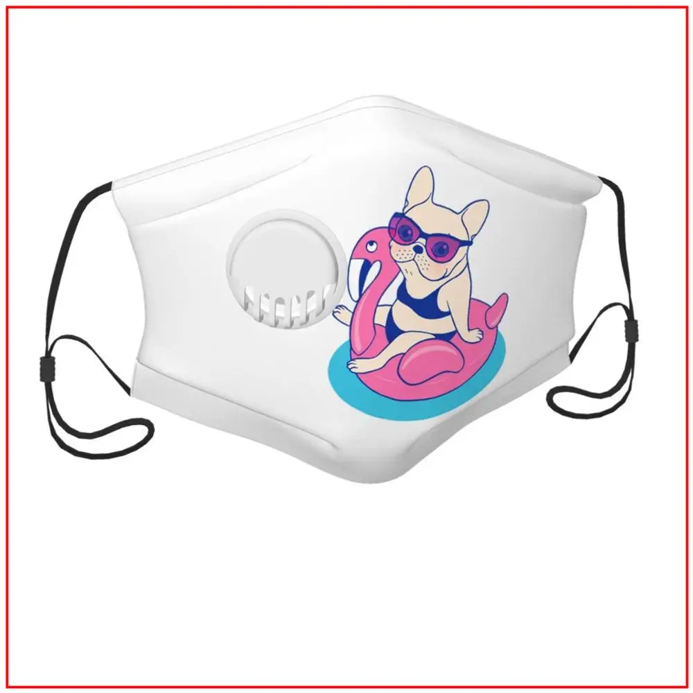 

Frenchie Enjoys Summer In Swimming Pool Kids Men Women Face Mask Cat Spiderman Shield Military Under Eye Masks Fashion Bike