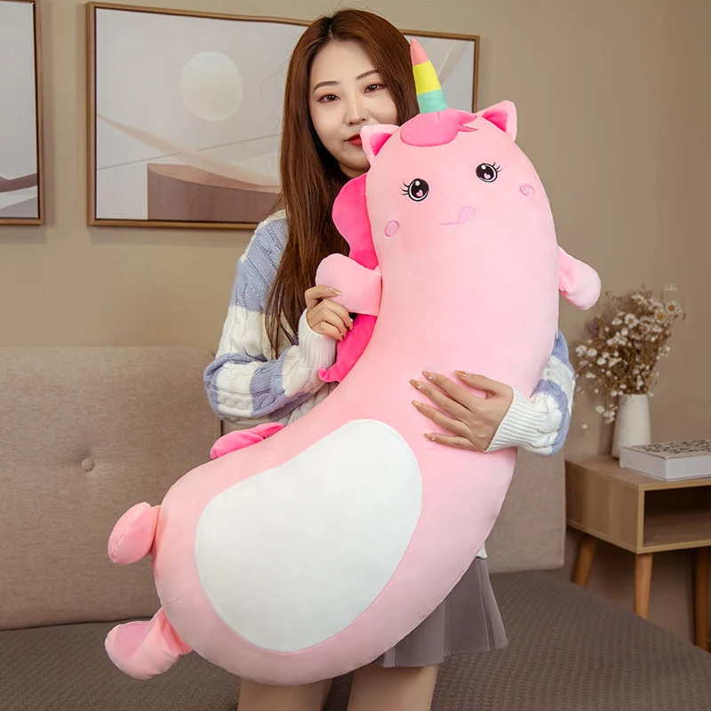 

60-120cm dinosaur turned into a unicorn ribbon pillow soft feather cotton plush toy cartoon animal hamster creative home decorat