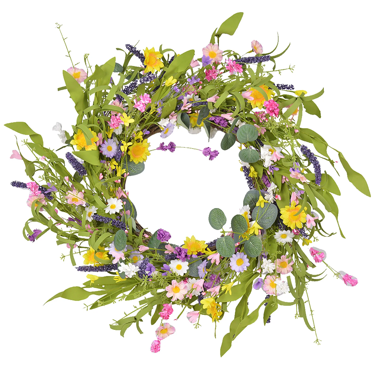 

60CM Spring Summer Door Decorative Wreath Daisy Garland Simulation Box Included Purple Beautiful Gift New Style Rattan Anadem